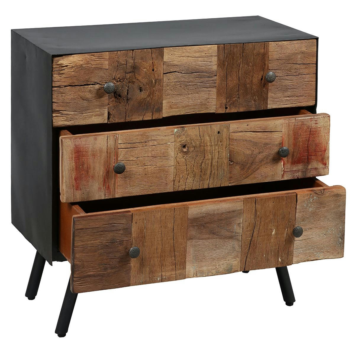 FULBERT - Commode  3 tiroirs acier et bois massif