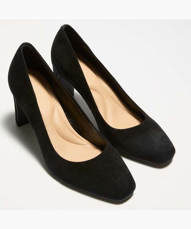 Arriving Black - High Block Heel Court Shoes
