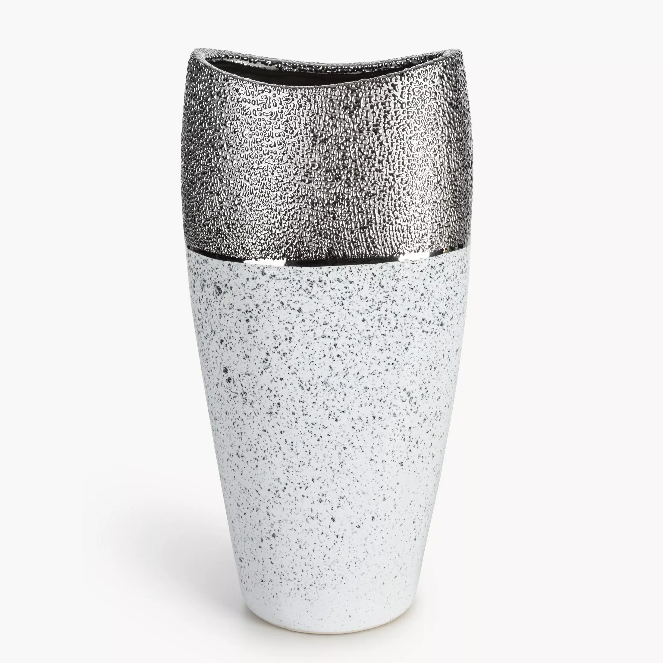 Wazon ceramiczny biało-srebrny zdobiony imitacją granitu 20x14x40 cm MILO