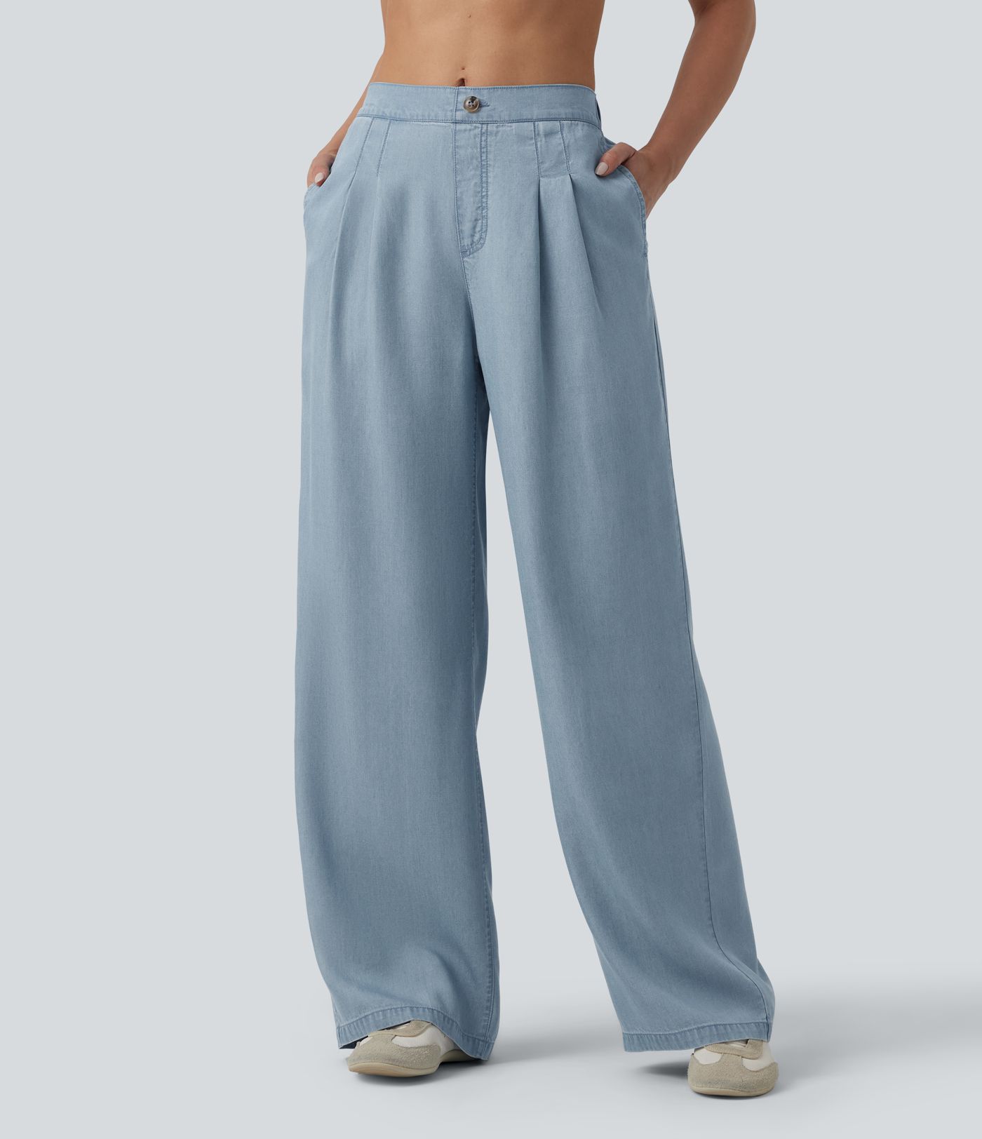 Jean large décontracté taille mi-haute en lyocell avec poches