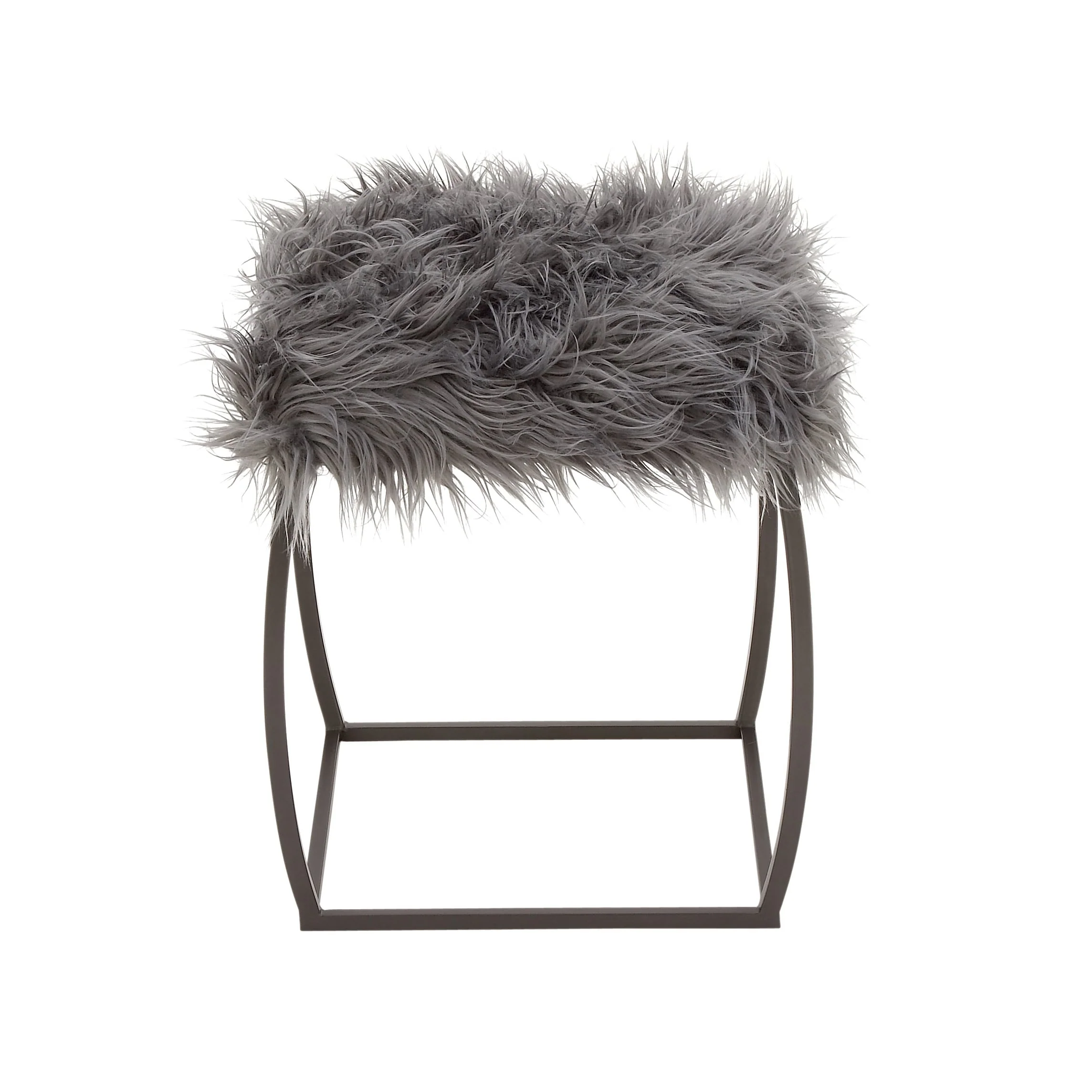 Benzara Grey Metal/Fur 17-inch W x 20-inch H Stool