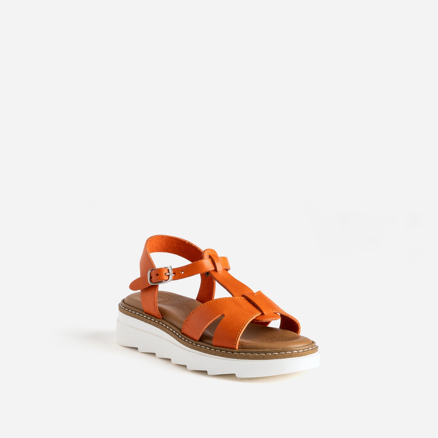 Sandale compensée BUGGY orange en cuir