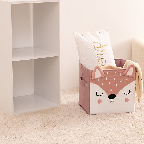 Bac de rangement enfant Biche - carton - rose - 29x29 cm - Atmosphera