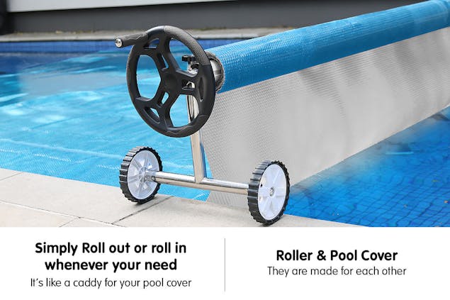 NNEDPE 400micron Swimming Pool Roller Cover Combo - Silver/Blue - 6.5m x 3m