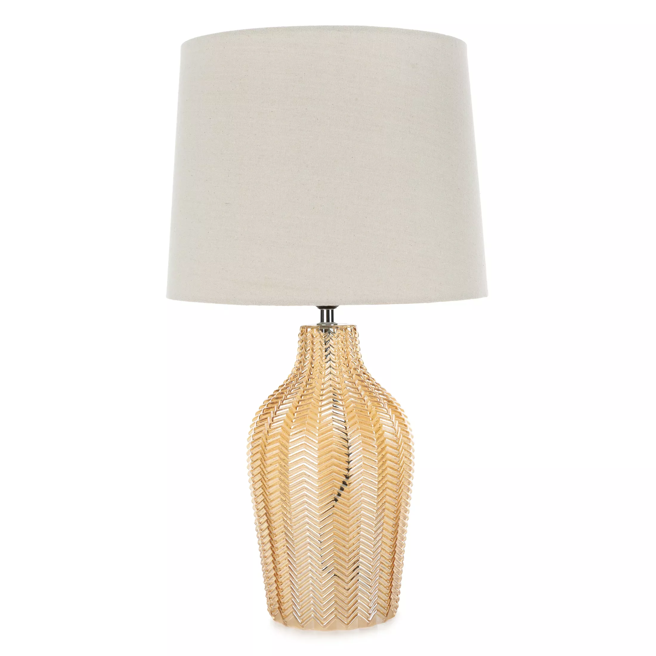 Lampa beżowo-złota z wytłaczaną szklaną podstawą średnica 34x59 cm DEVIN