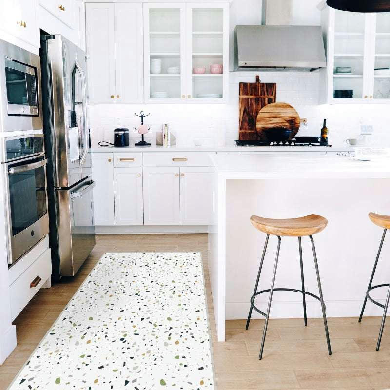 TERRAZZO - Tapis vinyle vert et gris terrazzo 48x98 cm