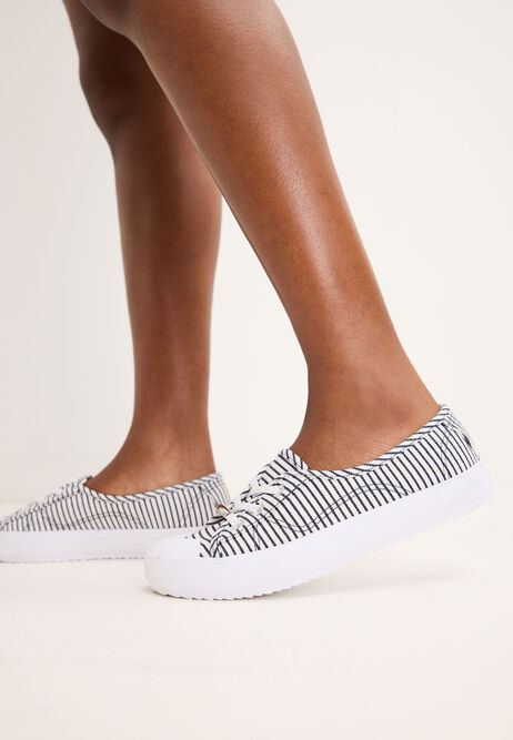 Womens Cream Stripe Slip On Trainers