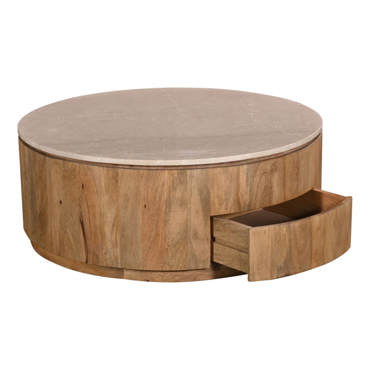 Giga Meubel Salontafel Elan Rond - Travertin - Naturel - 90x90x35cm - Incl. Lades