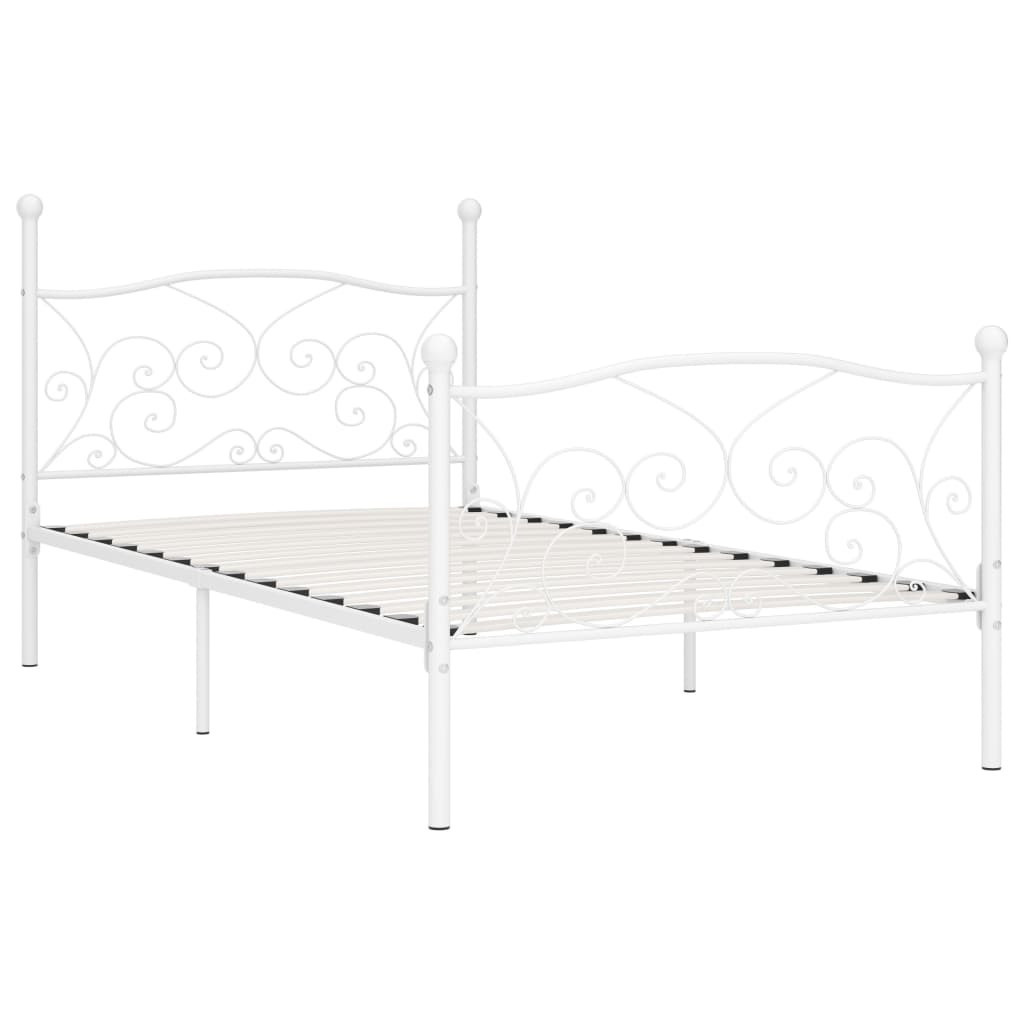 Rama łóżka ze stelażem z listw biała metalowa 90 x 200 cm