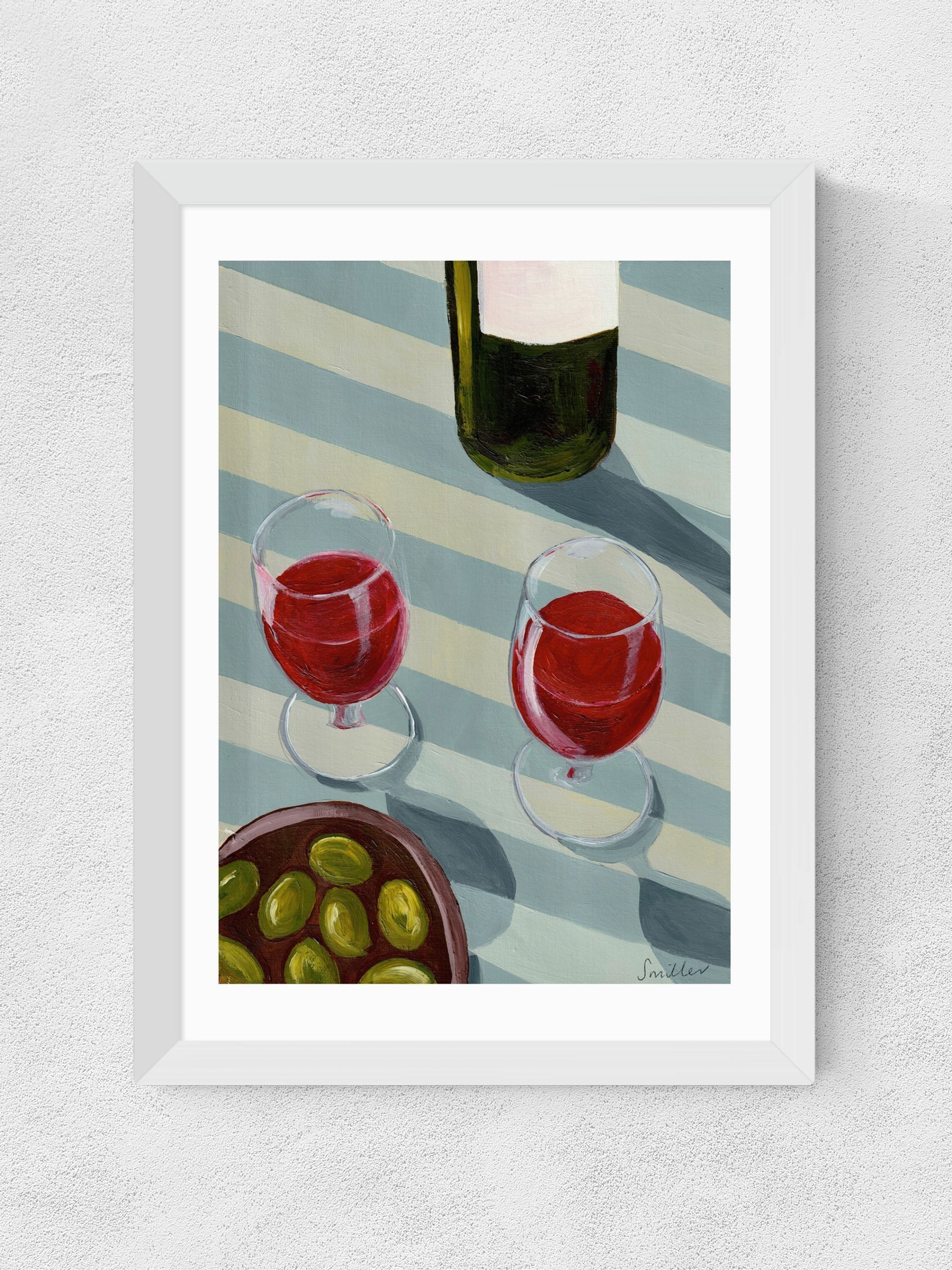 East End Prints White Blue Wine Time Wall Art Print by Susie Miller