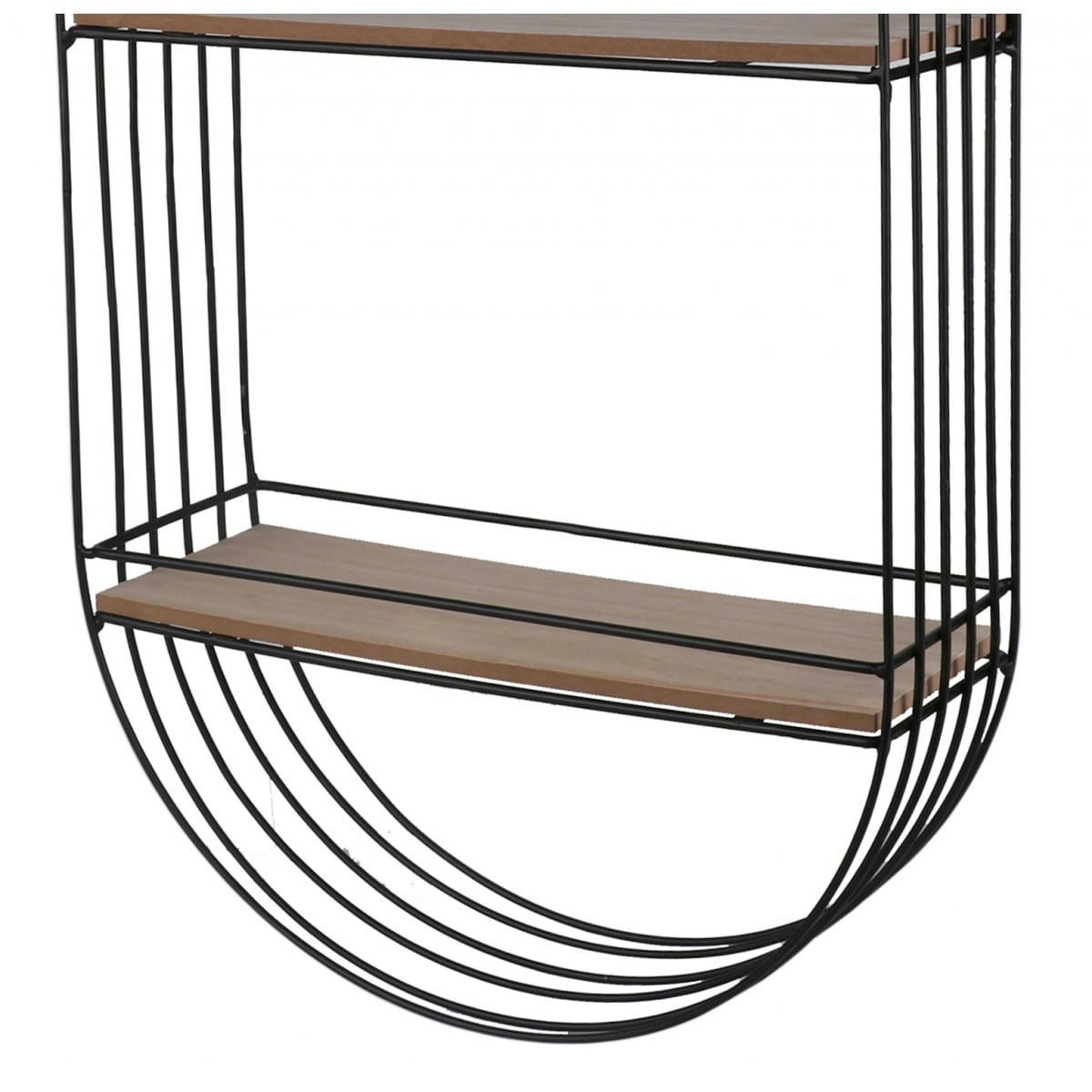 OVALE - Étagère murale ovale 2 niveaux métal et bois 30,5x10,5x50,5cm
