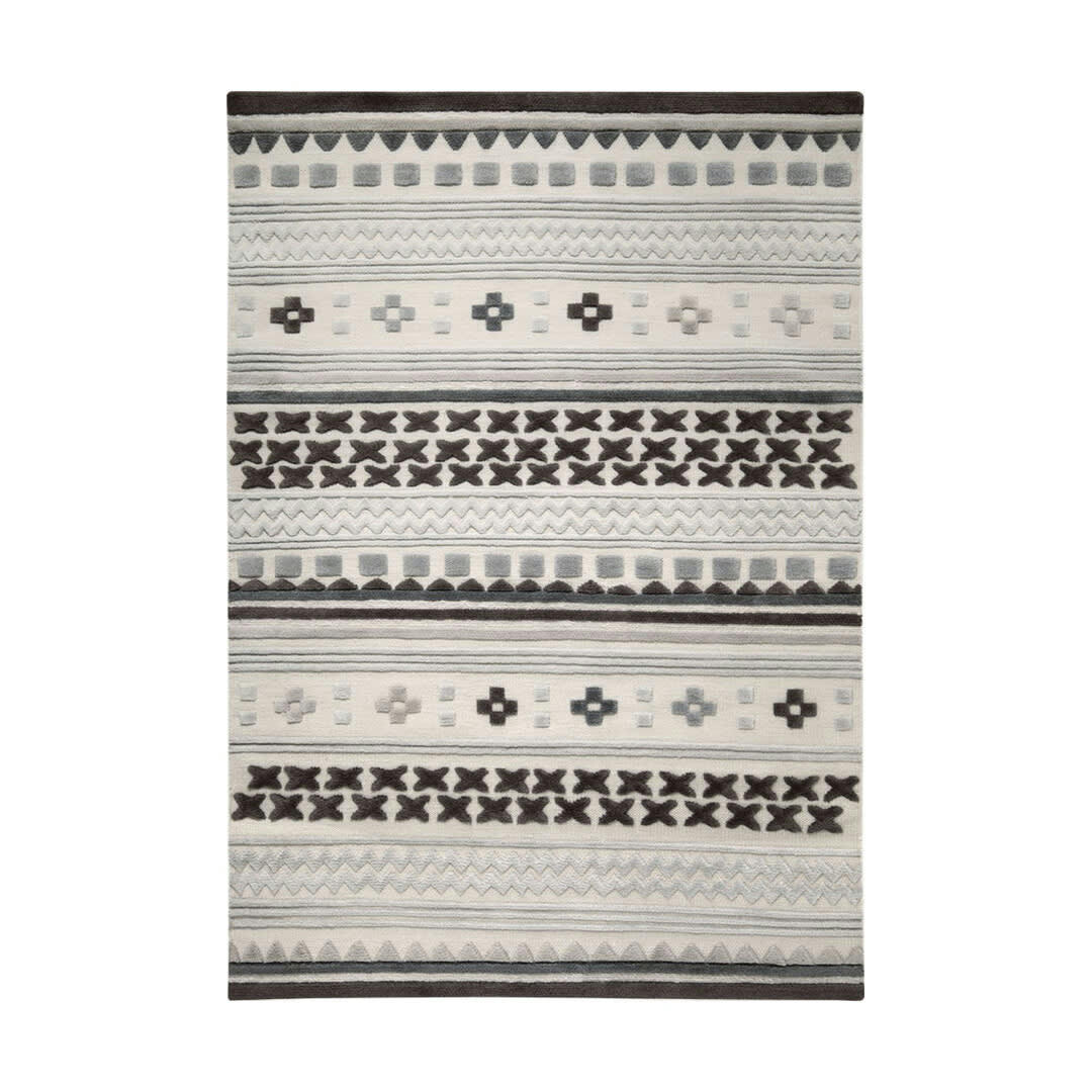 HOME - Tapis ethnique naturel en laine gris 60x110