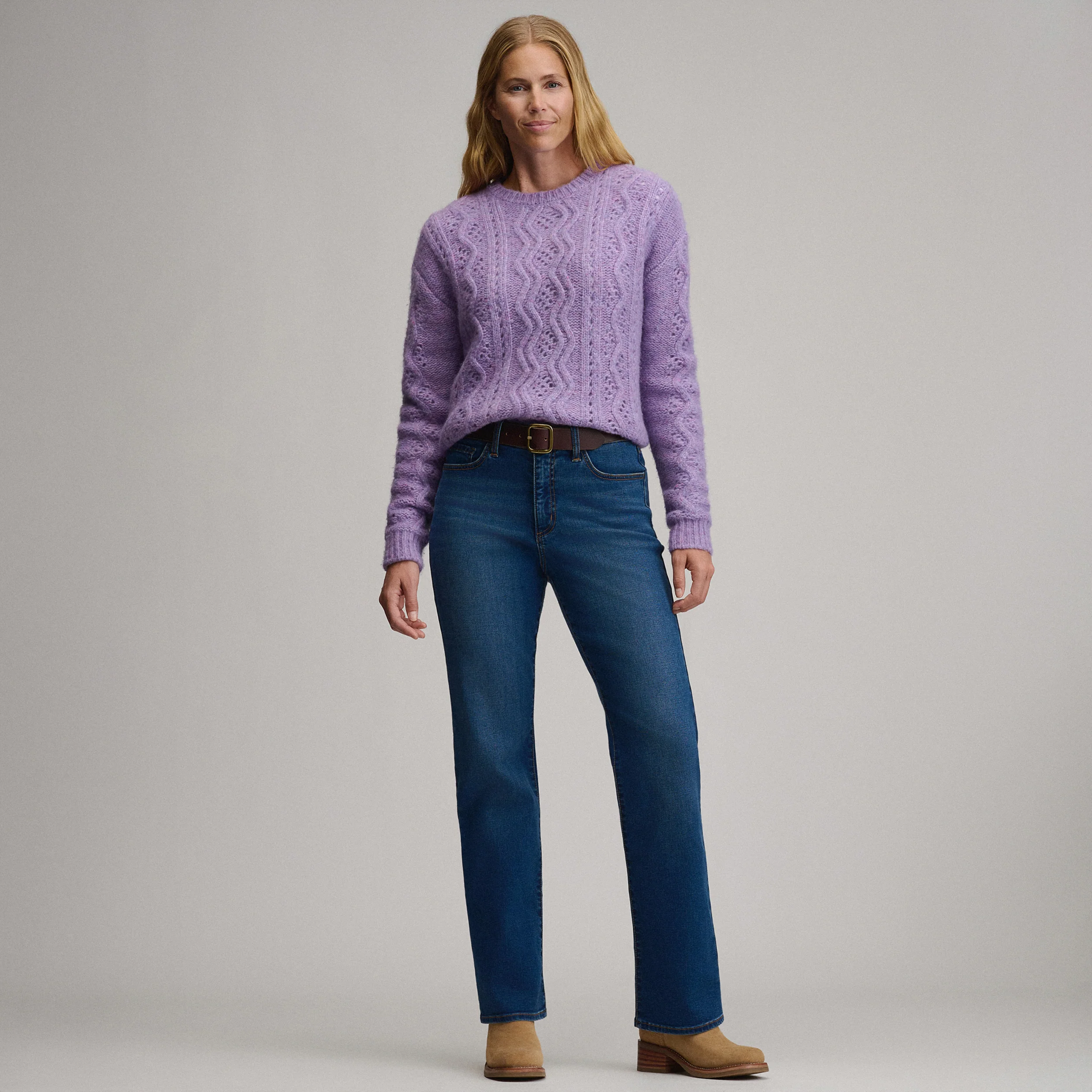 Women's Open Stitch Cable Crew Sweater