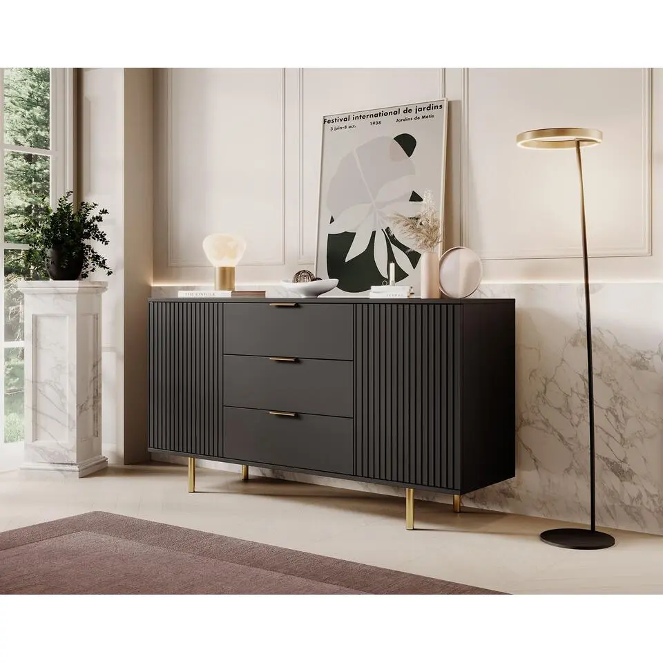 Meubella - Dressoir Nicola - Mat zwart - 150 cm