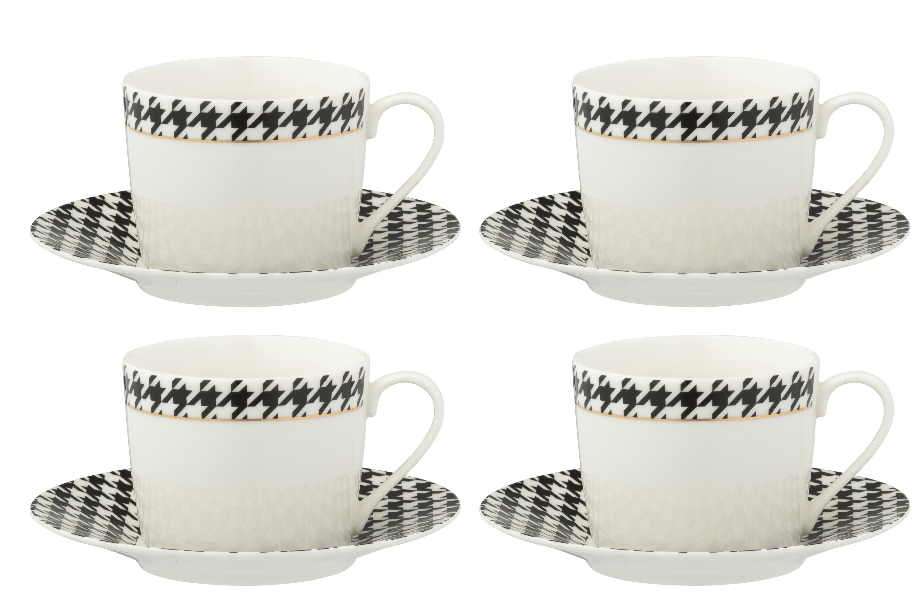 J-Line koffietas + bord Pied-Poule - porselein - wit zwart -