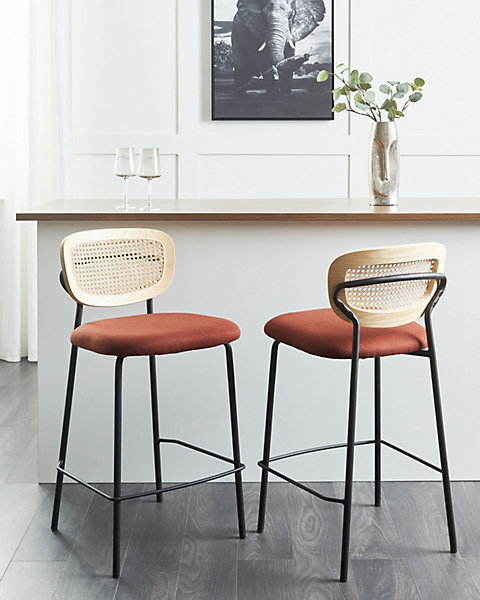 Lot de 2 chaises de bar MAYETTA Rotin Orange