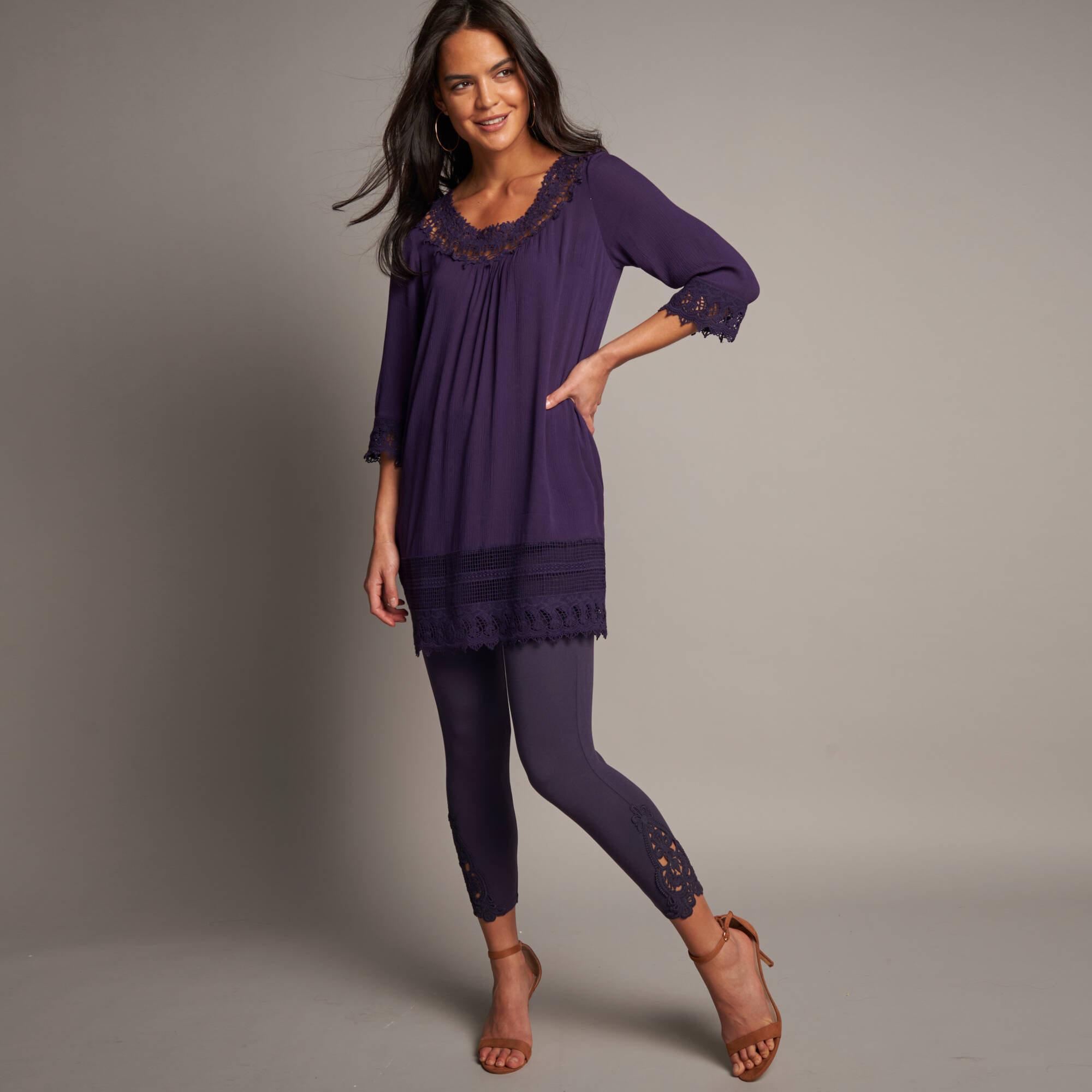 Tunique macramé manches 3/4, crépon