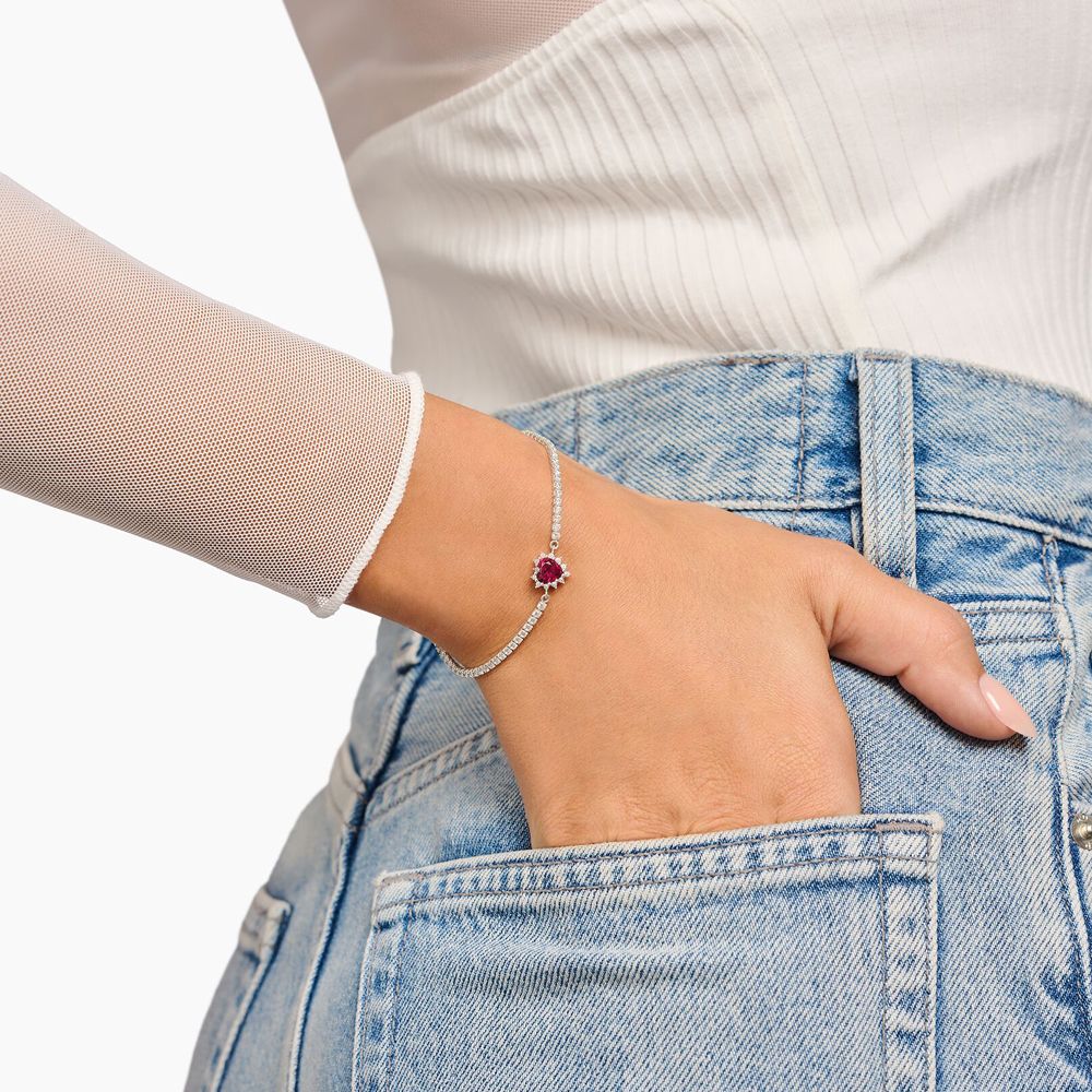 THOMAS SABO Romance Silver Ruby & Cubic Zirconia Heart Bracelet A2188-013-10-L19V