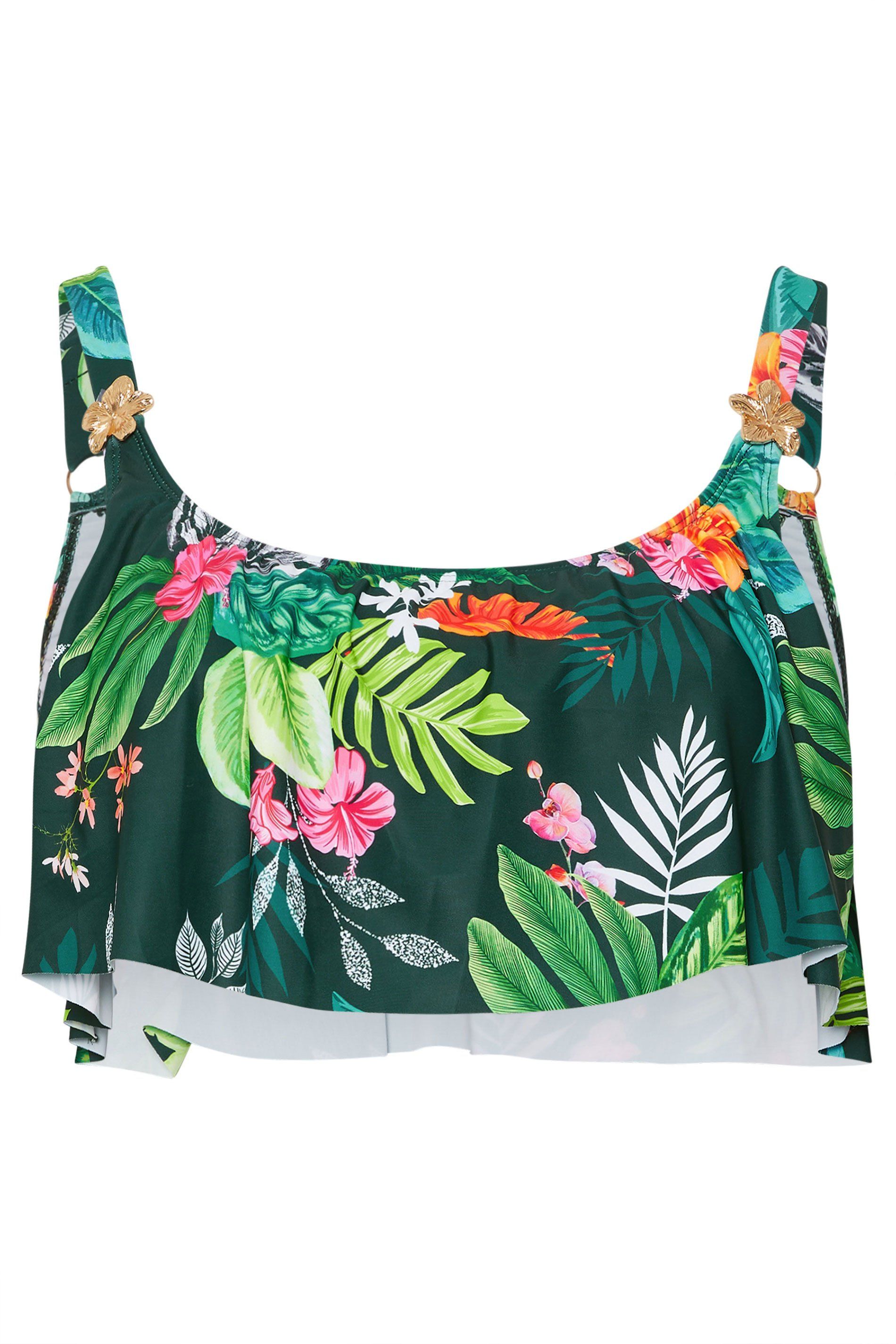 Yours Tropical Frill Bikini Top