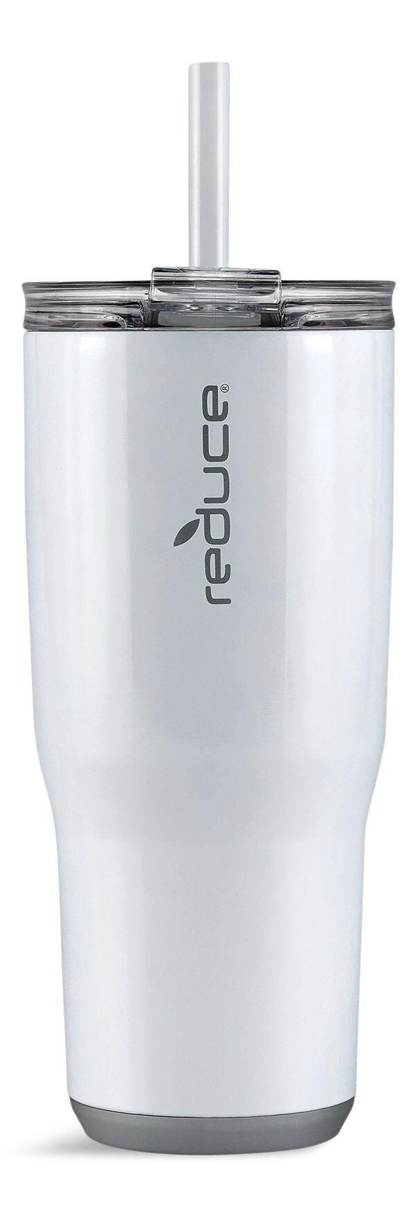 Reduce Insulated Stainless Steel Tumbler with 3-1 Lid with Straw, 709-mL White