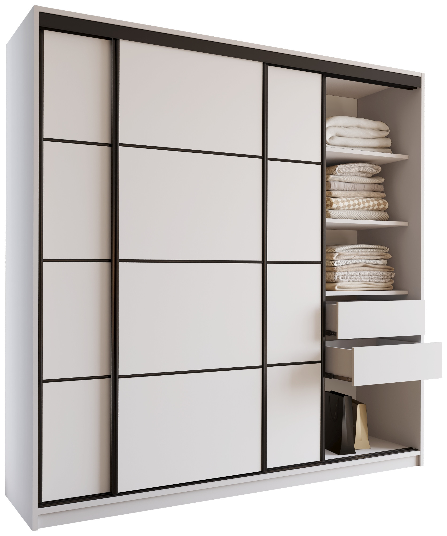 Szafa przesuwna z szufladami 200 cm biała LOFT