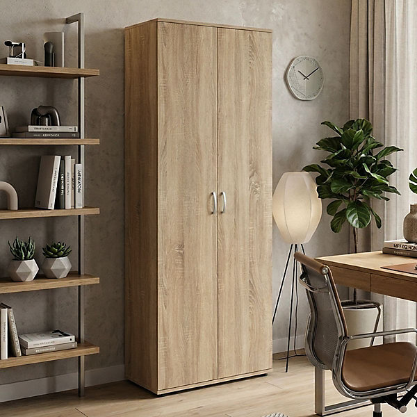 LIST - Armoire 2 Portes 6 Compartiments Aspect Bois