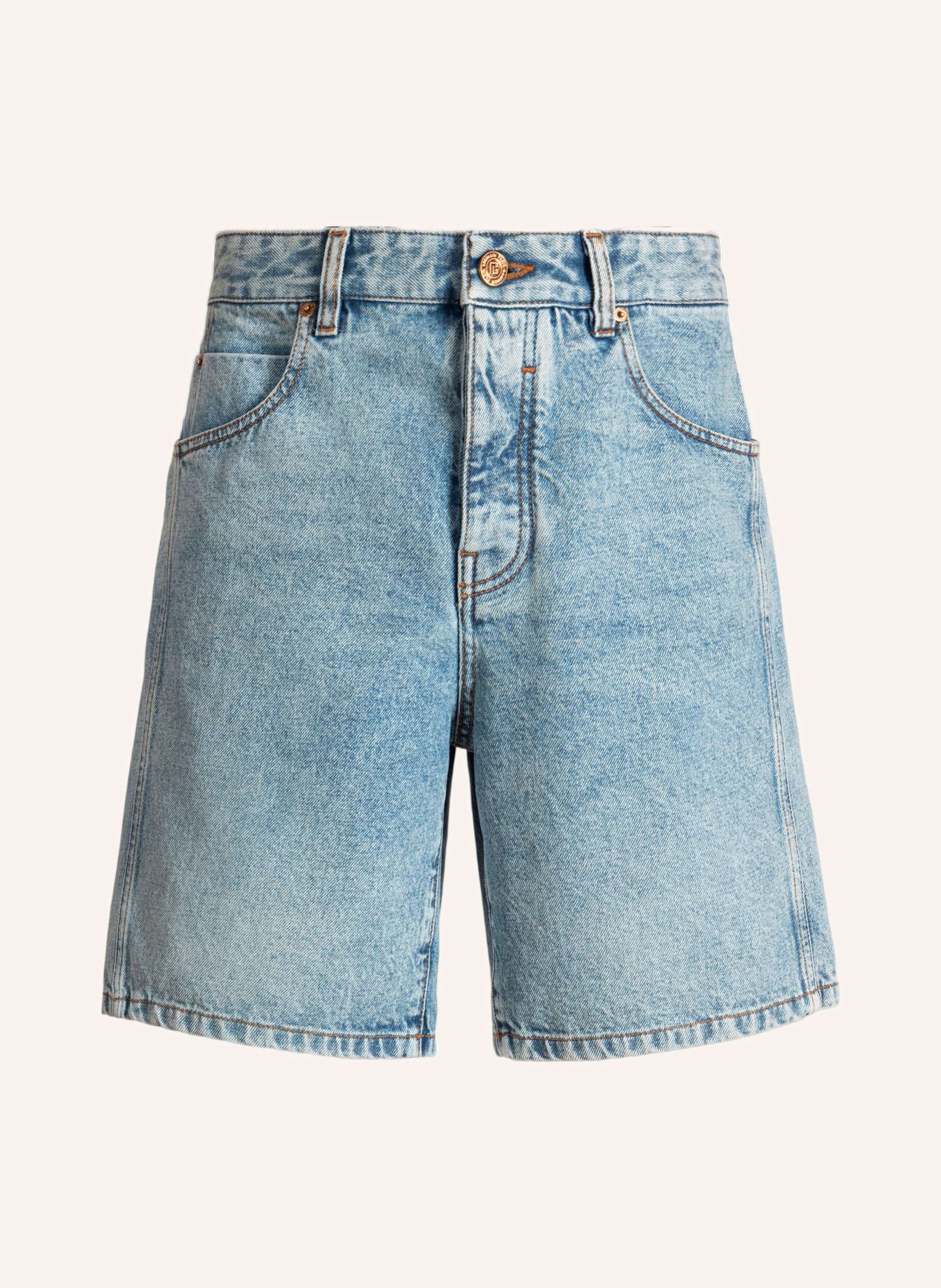 BALMAIN Bermudashorts aus verwaschenem Denim in Light Blue