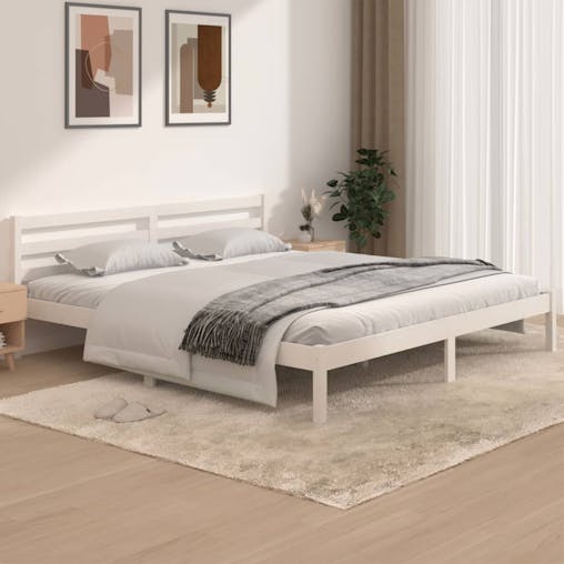 NNEVL Bed Frame Solid Wood Pine 183x203 cm King Size White