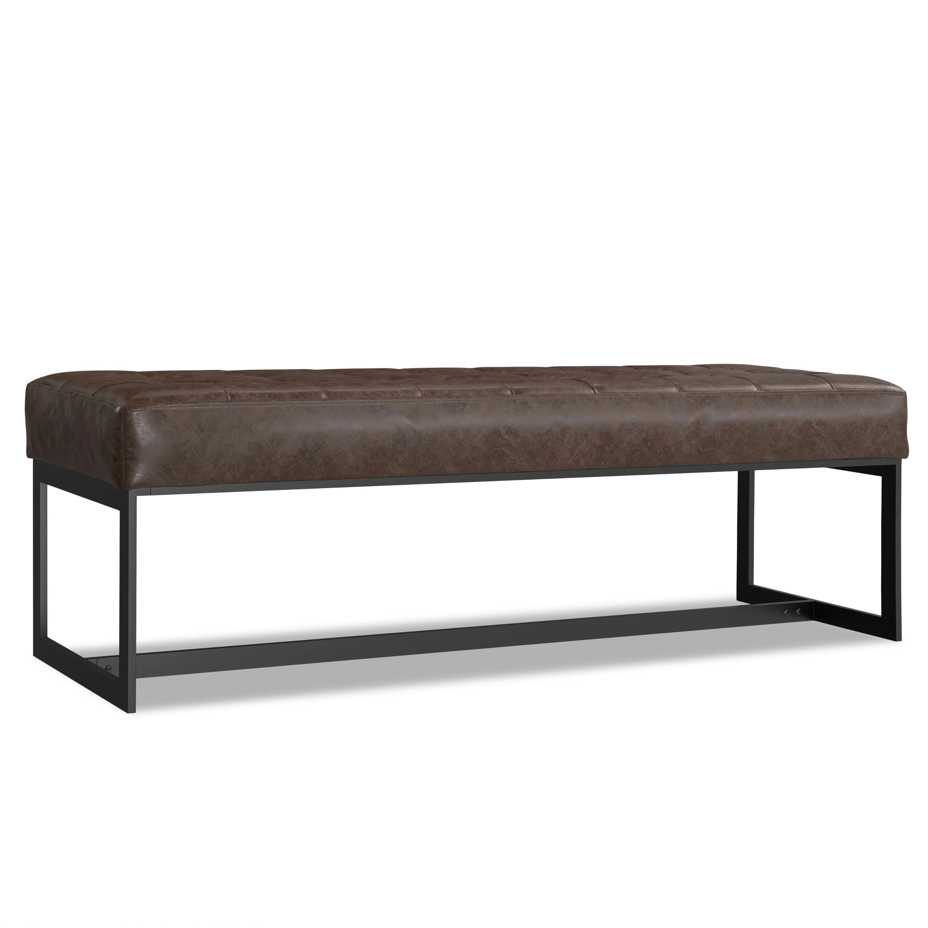 WYNDENHALL Mira 56 inch Wide Rectangle Modern Leather Ottoman Bench in Brown