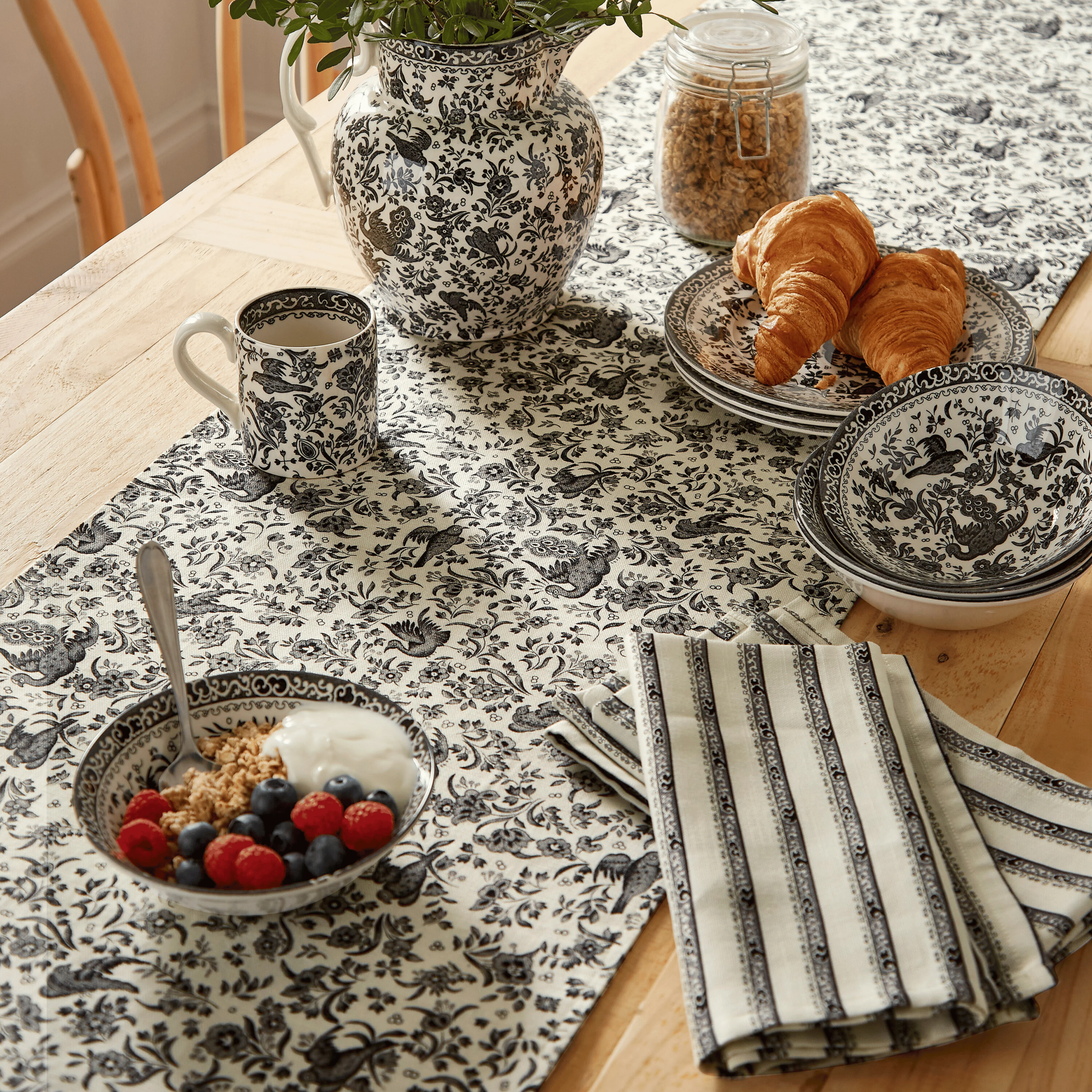 Burleigh x Bedeck of Belfast Charcoal and White Regal Peacock Table Runner