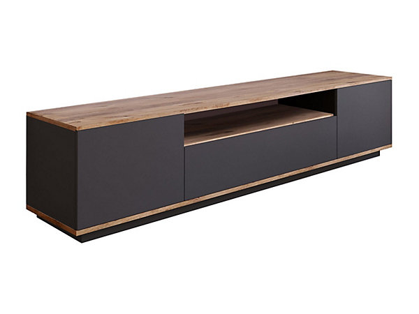 Meuble TV avec 3 portes et 1 niche - Anthracite et naturel - LOTULA
