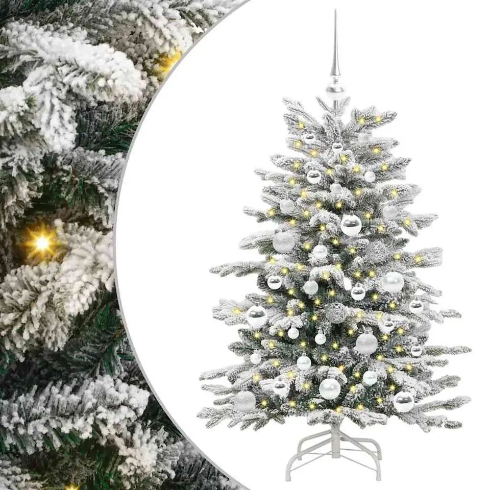vidaXL - Kunstkerstboom met LED's en zilveren ballen 120 cm - Wit - PE en PVC