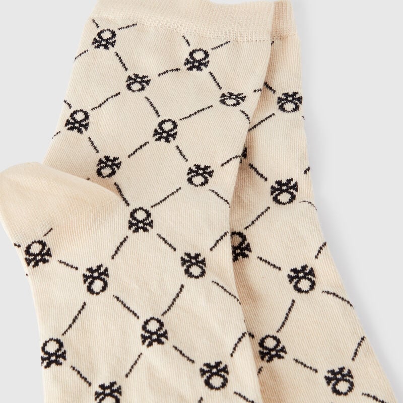 Cream socks with logos