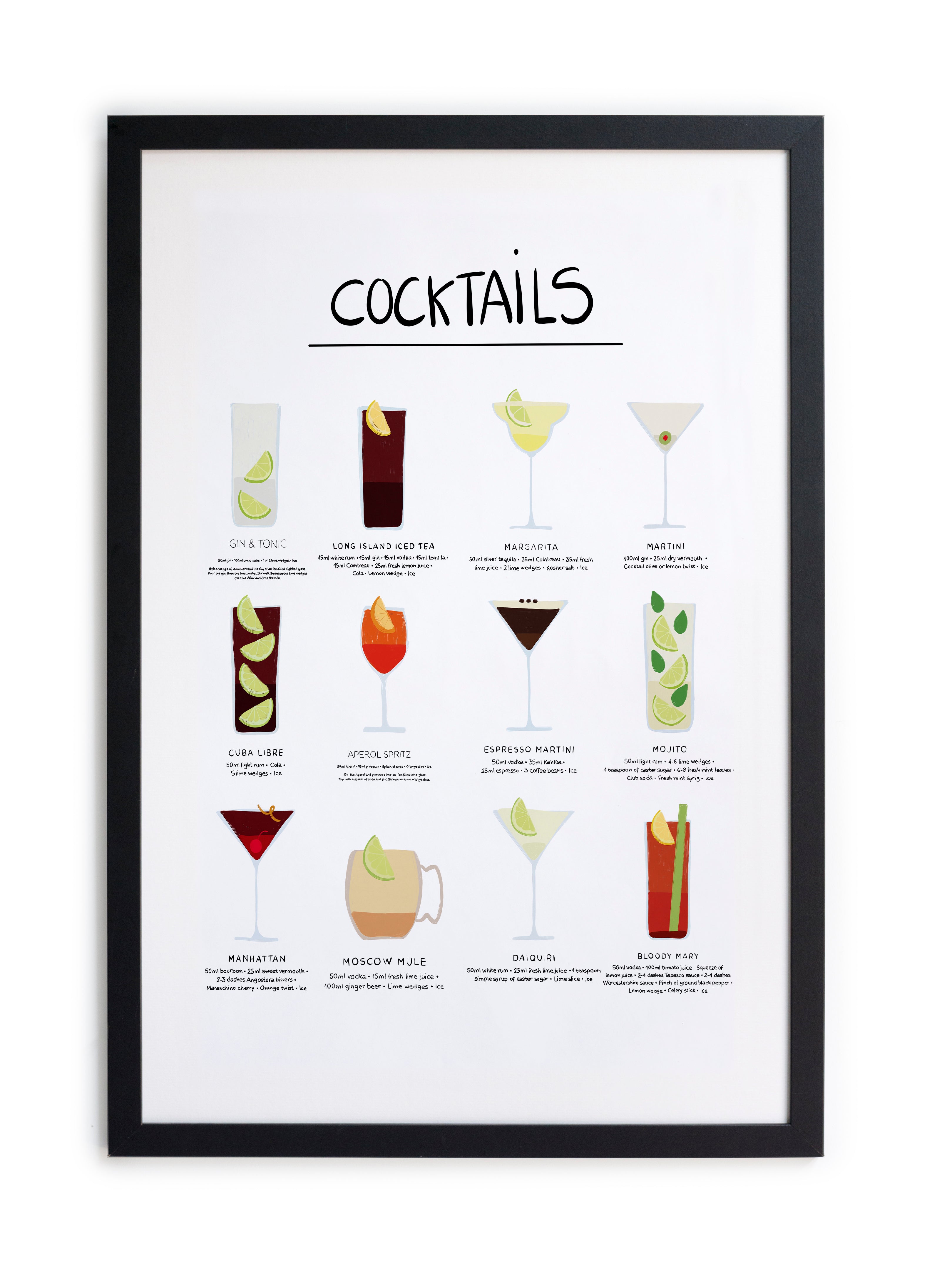 Zwarte lijst met kader 40x30 cocktails