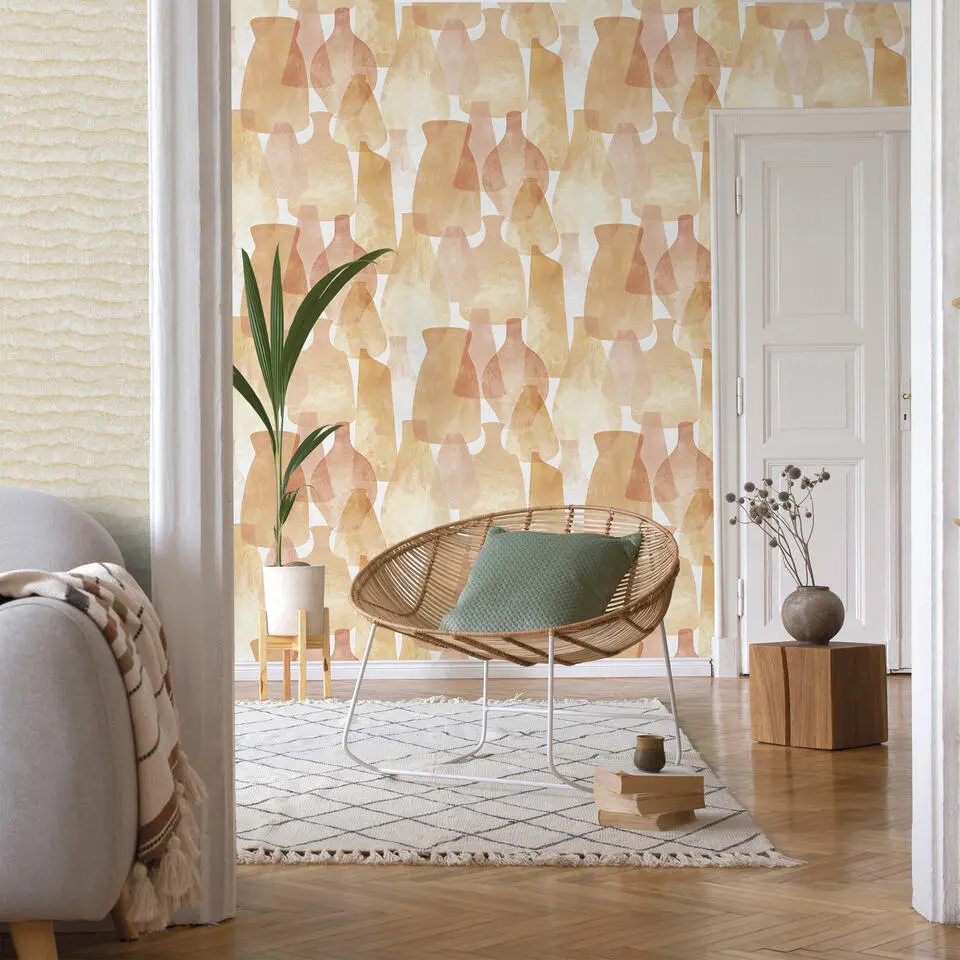 Sanders & Sanders behang aardewerk oranje en terracotta roze - 53 cm x 10 m