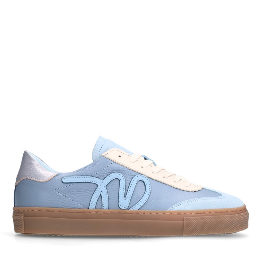 Manfield Blauwe leren sneakers