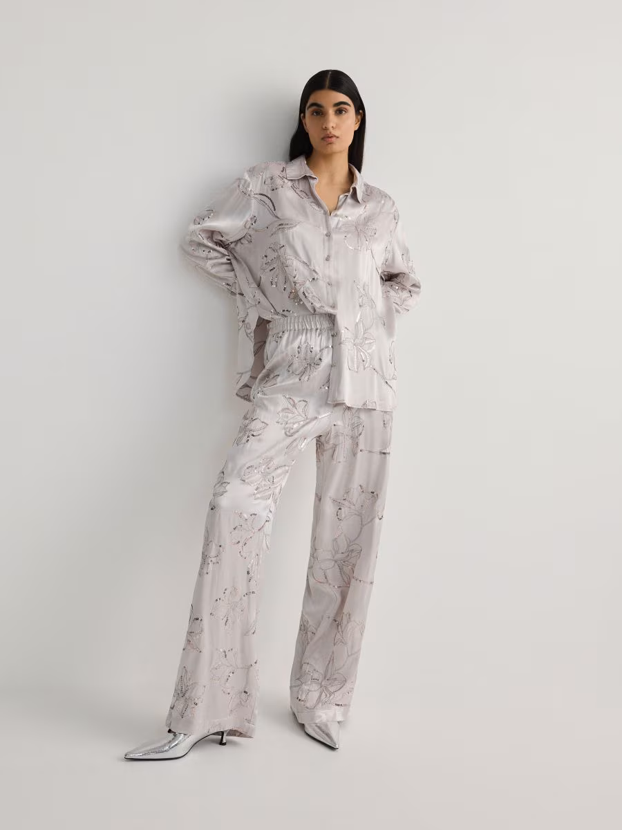 Satin Trousers With Sequin Appliqu&Eacute;S