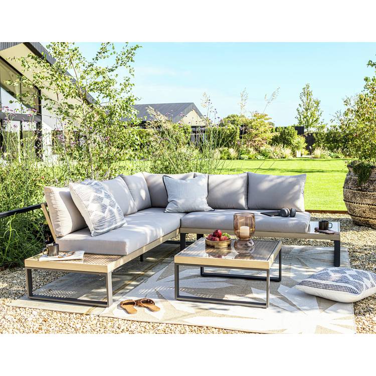Habitat Zaria 5 Seater Metal Garden Corner Sofa Set -Natural