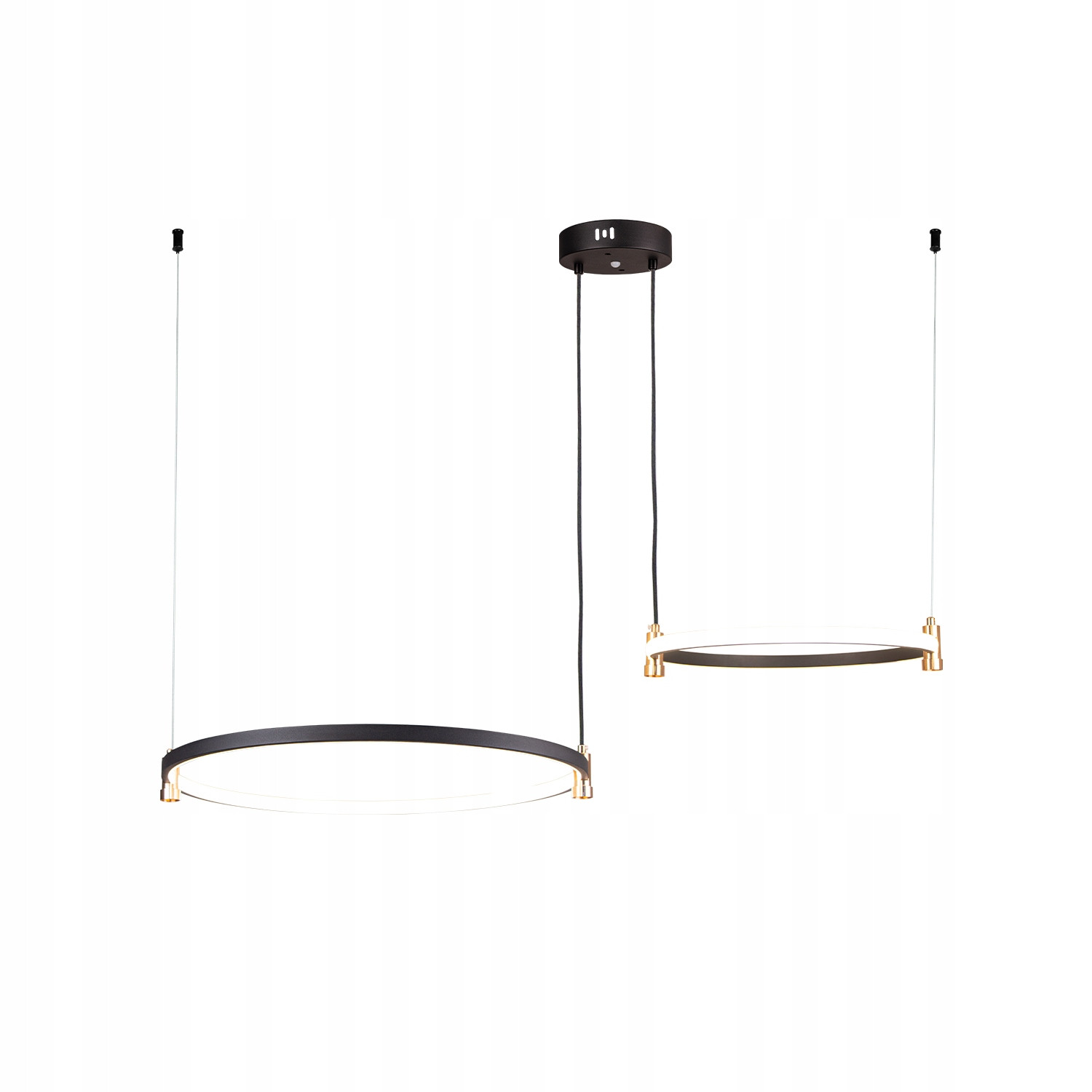 Lampa Wisząca Żyrandol 2 Ringi LED ring Salon Czarna Pilot