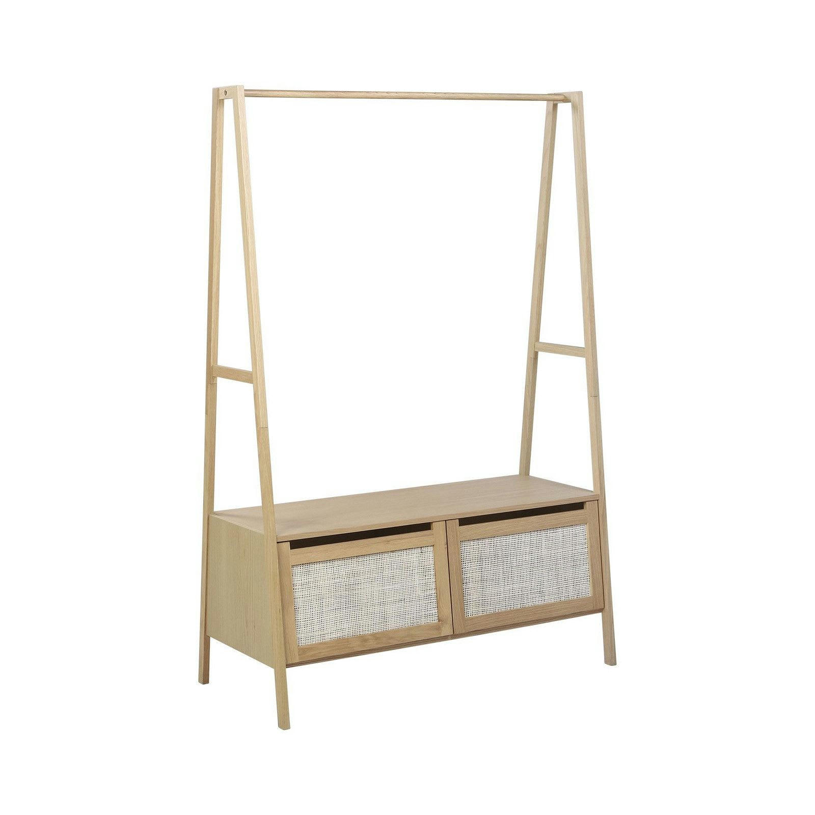 ARKA - Portant vêtements bois et cannage de rotin L110 x H165 cm  Chêne