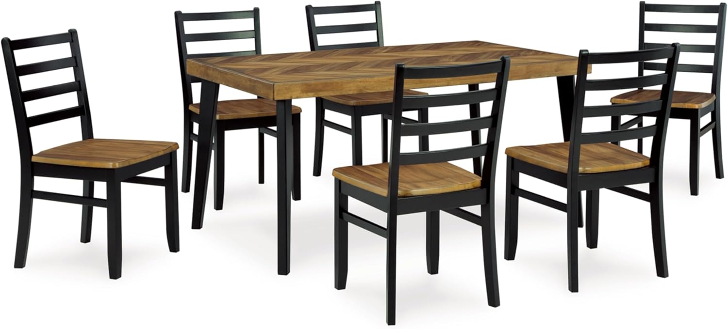 Signature Design by Ashley Blondon Rectangular Dining Room Table Set with 6 Chairs, Chevron Pattern, Tapered Legs, Seats 6, Wood, 60 Long, Brown & Black
