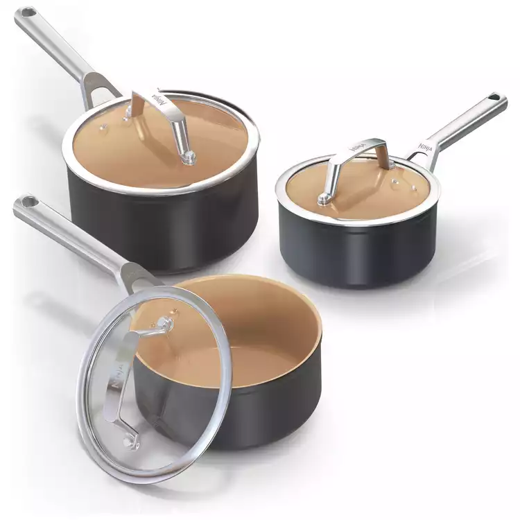 Ninja 3 Piece Extended Life Ceramic Aluminium Saucepan Set
