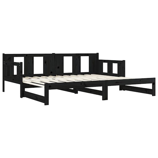 NNEVL Pull-out Day Bed Black Solid Wood Pine 2x(92x187) cm