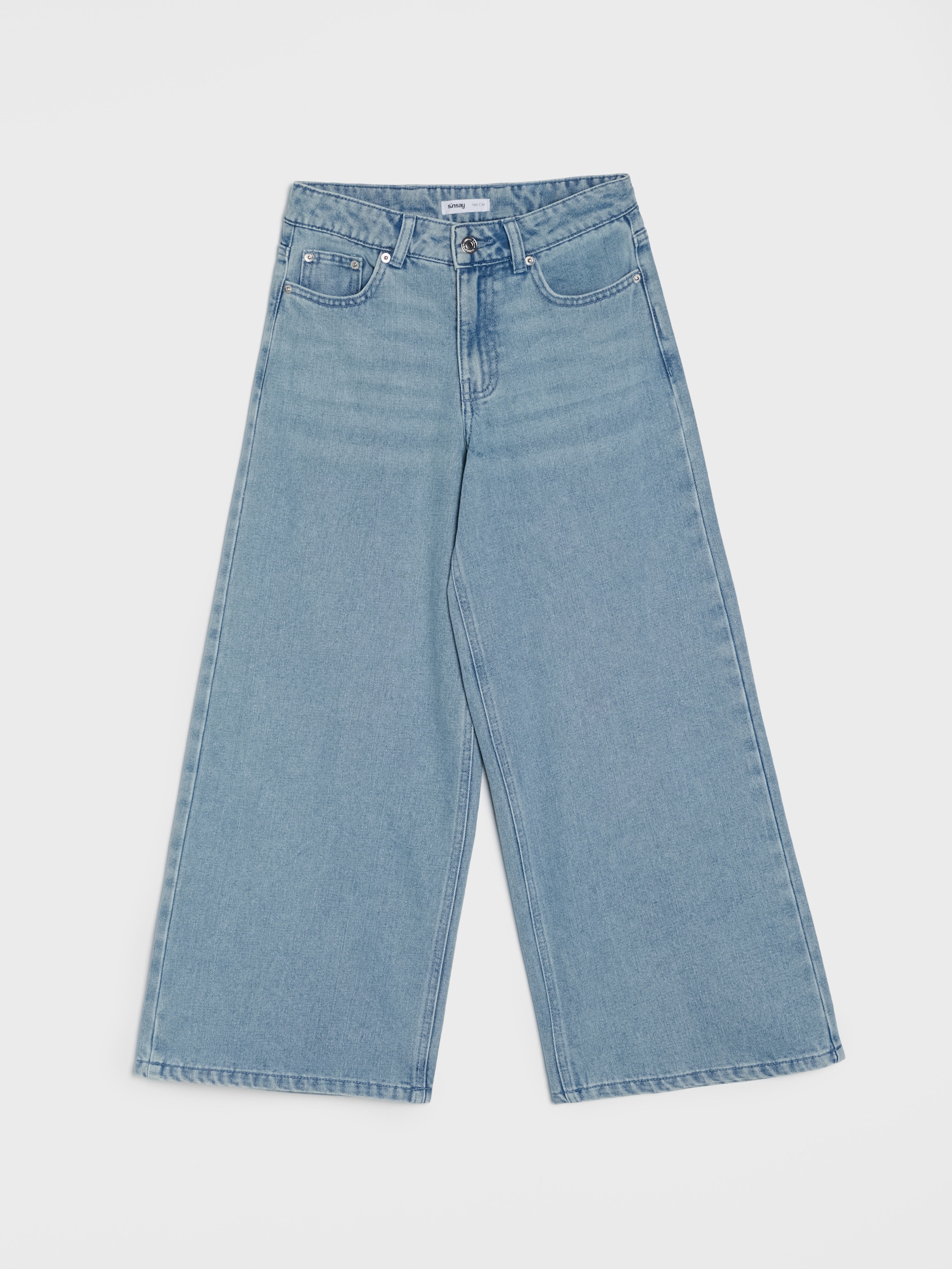 Jeansy wide leg z efektem sprania