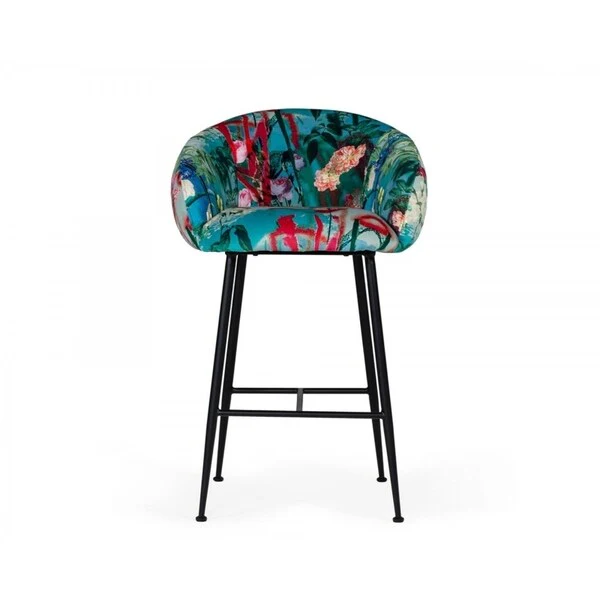 Modrest Roxann Contemporary Floral Velvet Bar Stool