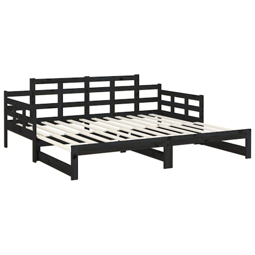 NNEVL Pull-out Day Bed Black Solid Wood Pine 2x(92x187) cm