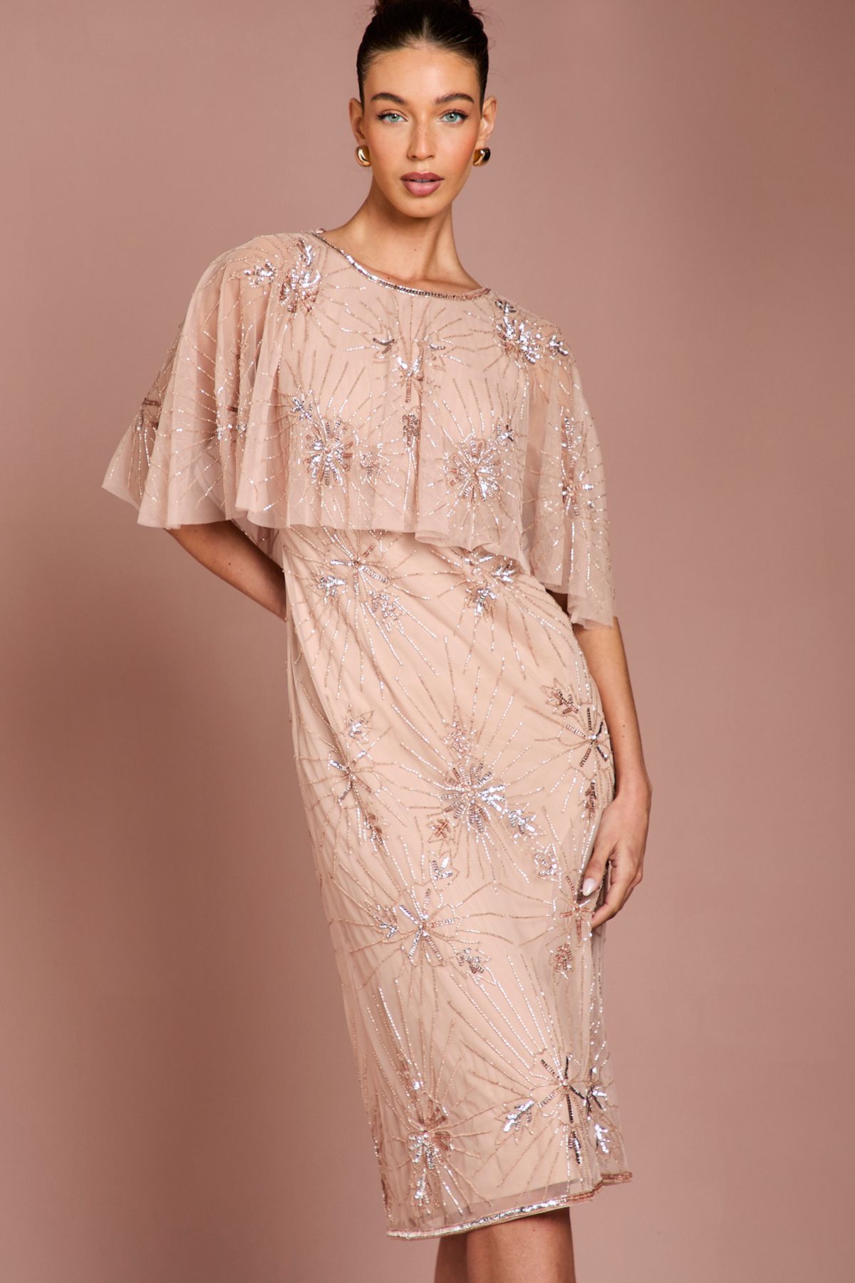Coast Floral Embellished Cape Midi Dress