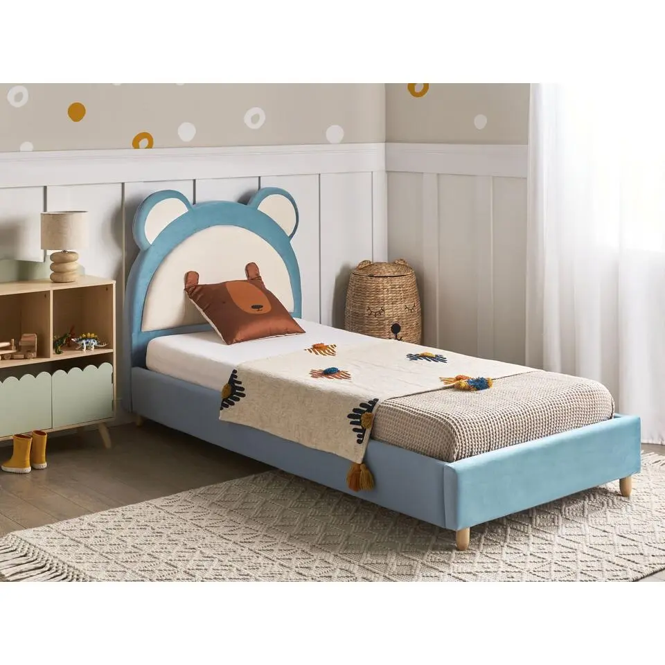 MAILLES - Eenpersoonsbed - Blauw - 90 x 200 cm - Fluweel