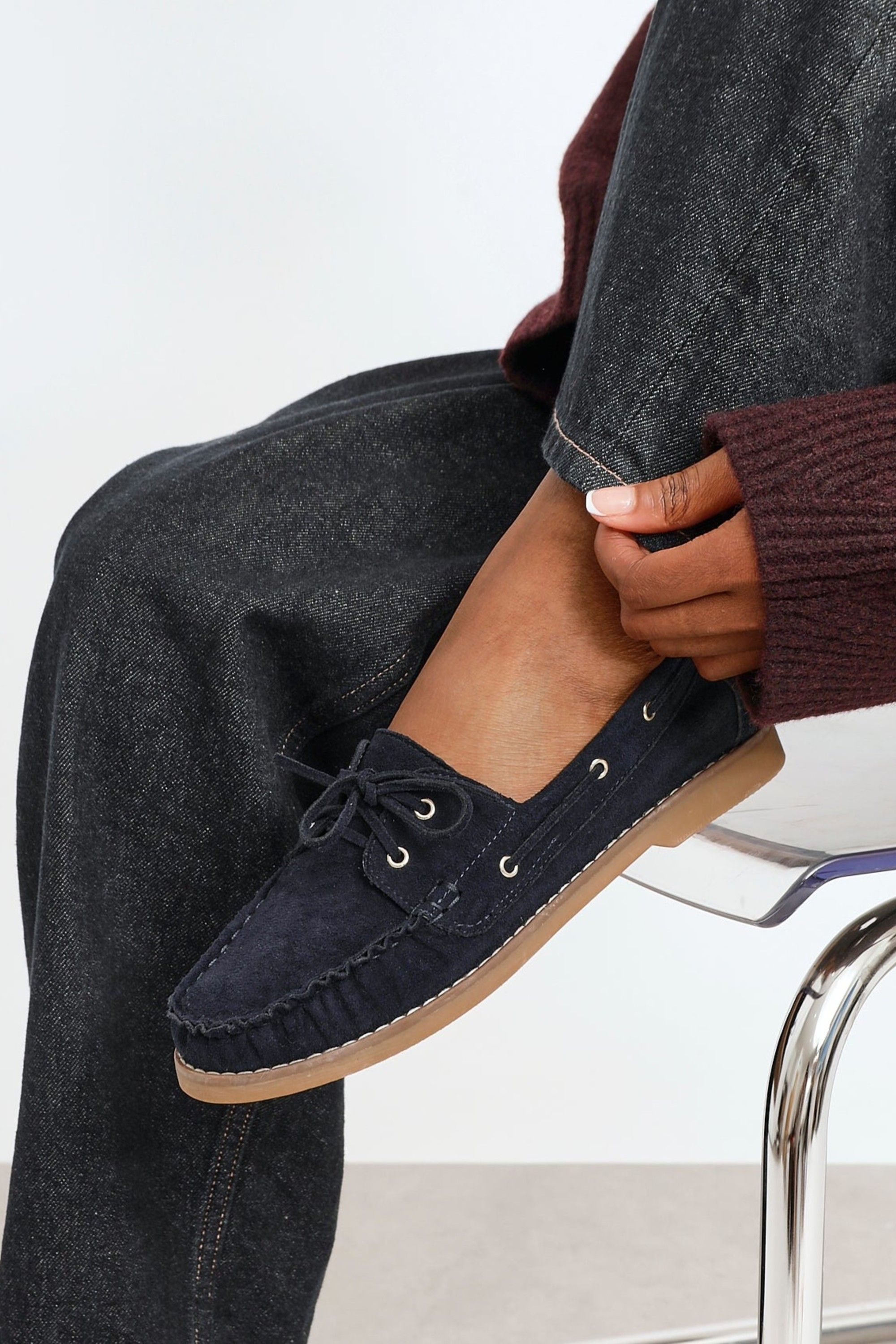 Linzi Frame Navy Faux Suede Boat Shoes