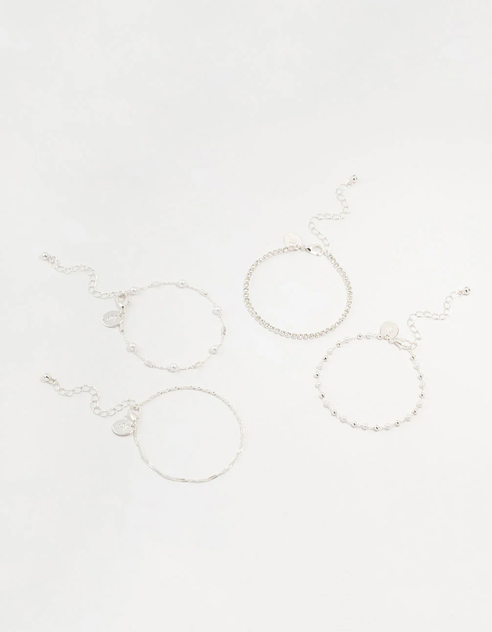 Silver Dainty Pearl Bracelets & Anklets Set